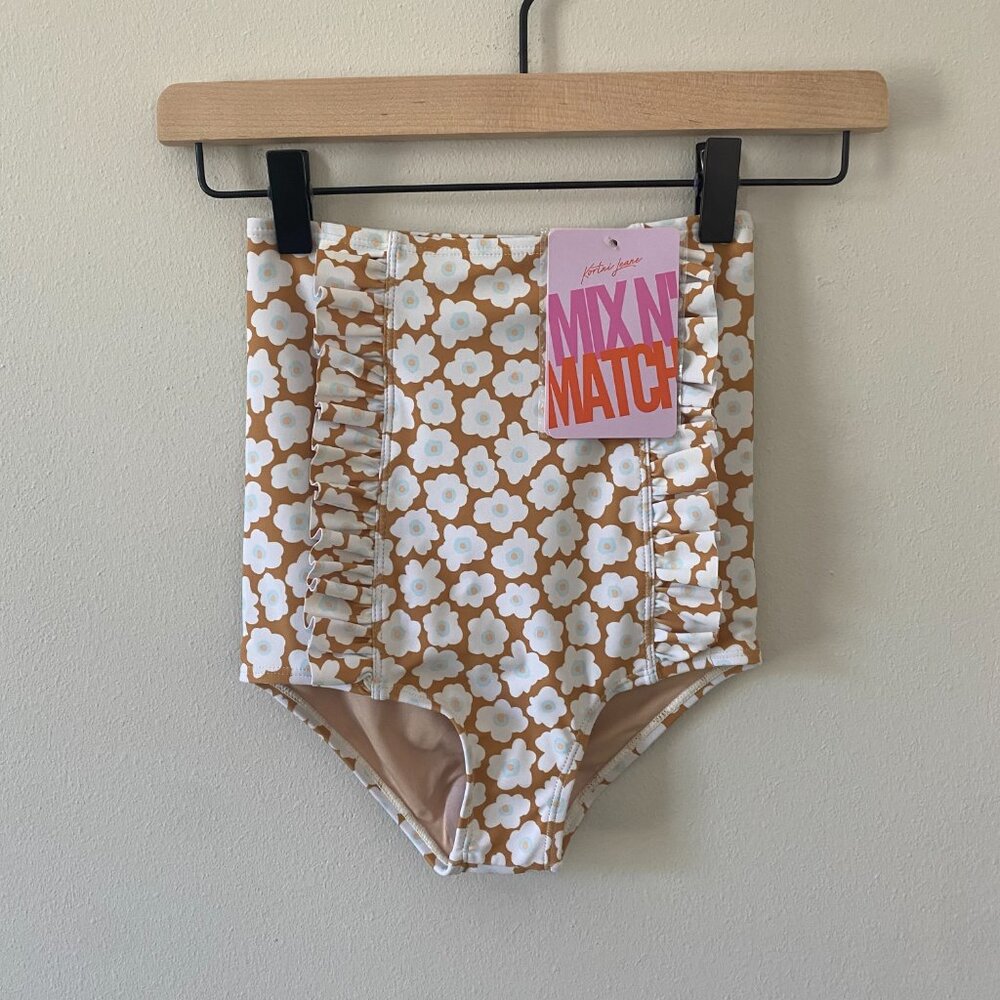 Kortni Jeane Flower Patch Swim Bottoms Down in Front Ruffle Girls 8/9